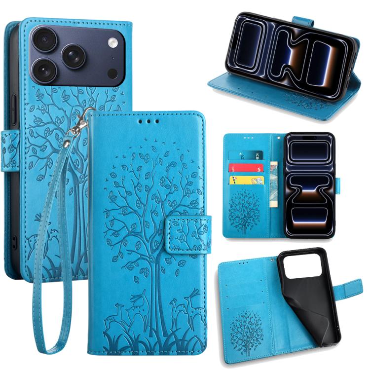 Tree & Deer Embossed Leather Phone Case, For iPhone 17e / 16e, For iPhone 17 Pro Max, For iPhone 17 Pro, For iPhone 17, For iPhone Air