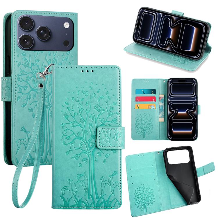 Tree & Deer Embossed Leather Phone Case, For iPhone 17e / 16e, For iPhone 17 Pro Max, For iPhone 17 Pro, For iPhone 17, For iPhone Air
