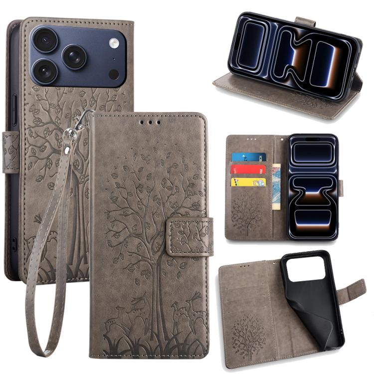Tree & Deer Embossed Leather Phone Case, For iPhone 17e / 16e, For iPhone 17 Pro Max, For iPhone 17 Pro, For iPhone 17, For iPhone Air