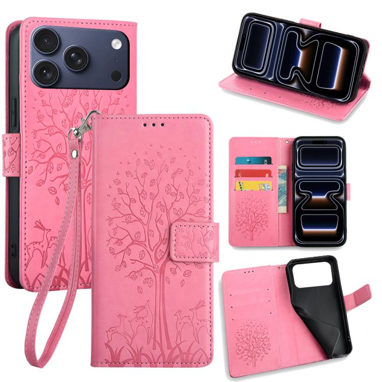Tree & Deer Embossed Leather Phone Case, For iPhone 17e / 16e, For iPhone 17 Pro Max, For iPhone 17 Pro, For iPhone 17, For iPhone Air