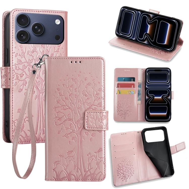 Tree & Deer Embossed Leather Phone Case, For iPhone 17e / 16e, For iPhone 17 Pro Max, For iPhone 17 Pro, For iPhone 17, For iPhone Air