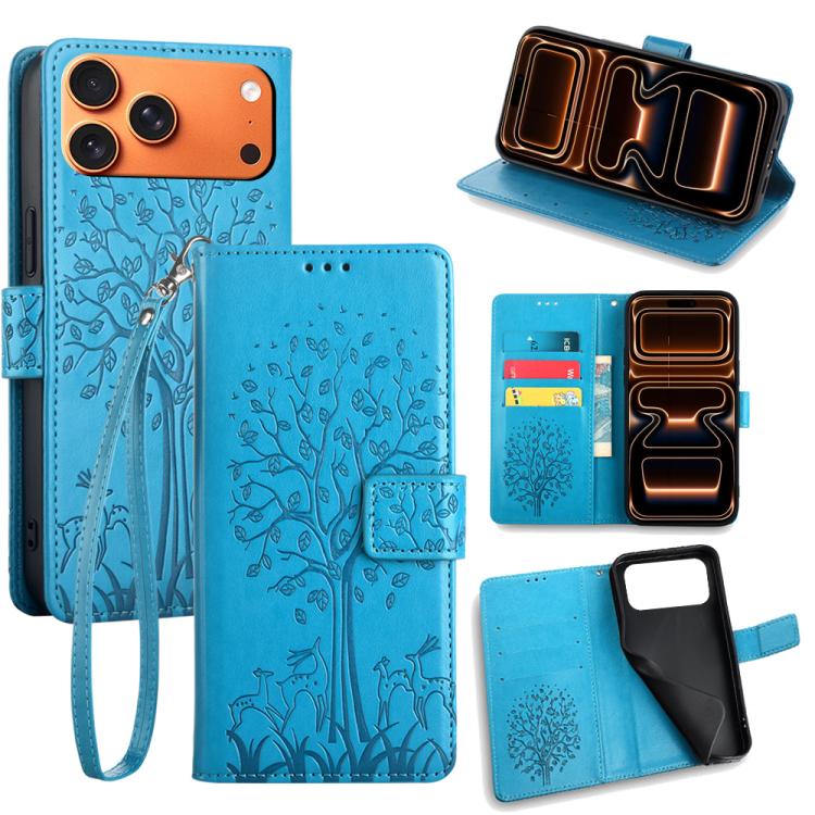 Tree & Deer Embossed Leather Phone Case, For iPhone 17e / 16e, For iPhone 17 Pro Max, For iPhone 17 Pro, For iPhone 17, For iPhone Air