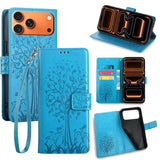 Tree & Deer Embossed Leather Phone Case, For iPhone 17e / 16e, For iPhone 17 Pro Max, For iPhone 17 Pro, For iPhone 17, For iPhone Air