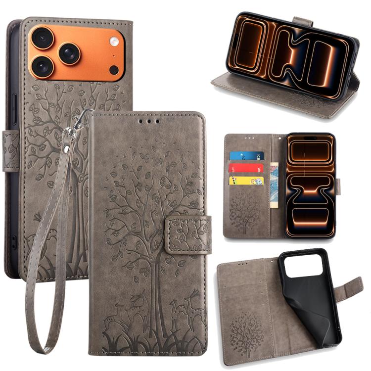 Tree & Deer Embossed Leather Phone Case, For iPhone 17e / 16e, For iPhone 17 Pro Max, For iPhone 17 Pro, For iPhone 17, For iPhone Air