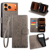 Tree & Deer Embossed Leather Phone Case, For iPhone 17e / 16e, For iPhone 17 Pro Max, For iPhone 17 Pro, For iPhone 17, For iPhone Air