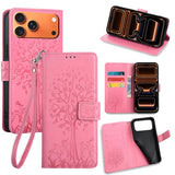 Tree & Deer Embossed Leather Phone Case, For iPhone 17e / 16e, For iPhone 17 Pro Max, For iPhone 17 Pro, For iPhone 17, For iPhone Air