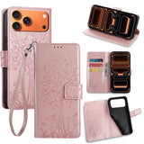 Tree & Deer Embossed Leather Phone Case, For iPhone 17e / 16e, For iPhone 17 Pro Max, For iPhone 17 Pro, For iPhone 17, For iPhone Air
