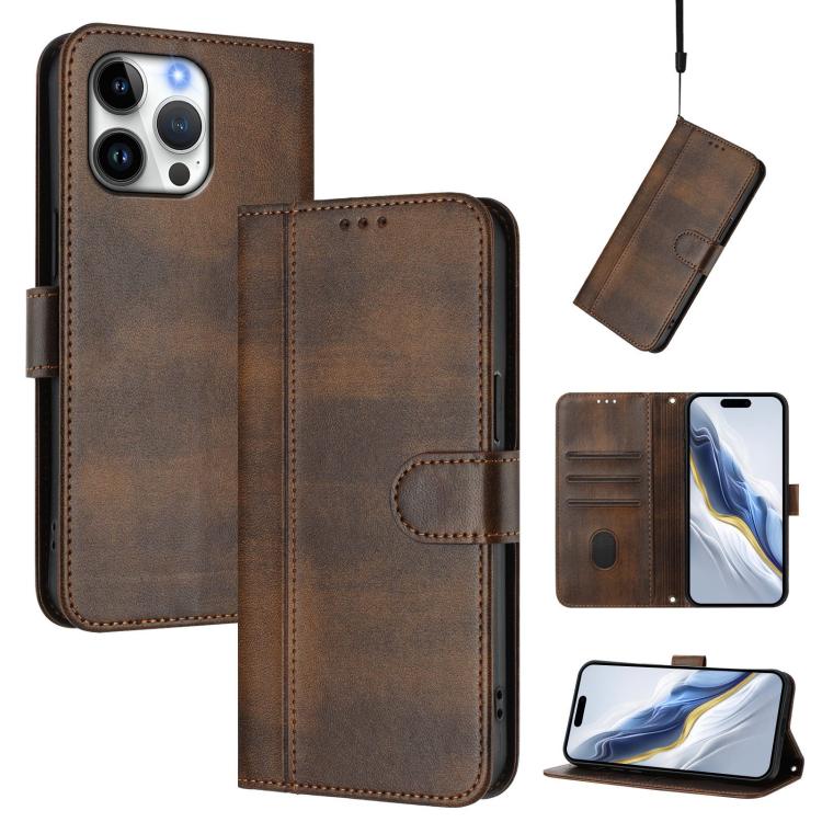 Line Splicing Buckle Retro Leather Phone Case, For iPhone 17e / 16e, For iPhone 17 Pro Max, For iPhone 17 Pro, For iPhone 17, For iPhone Air, For iPhone 16 Pro Max