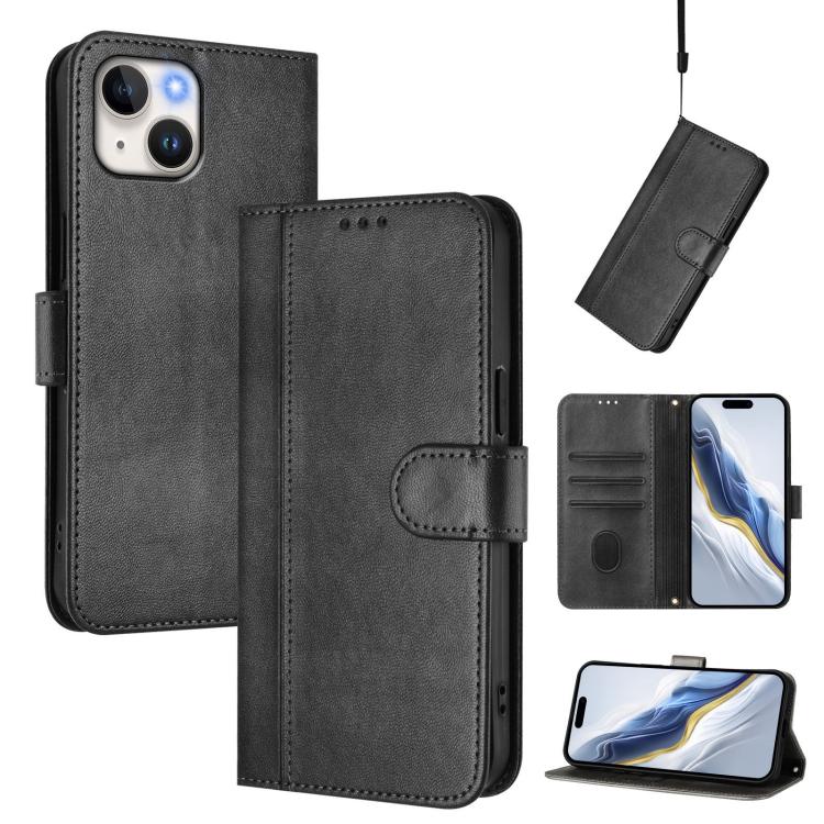 Line Splicing Buckle Retro Leather Phone Case, For iPhone 16 Pro, For iPhone 16 Plus, For iPhone 16, For iPhone 15 Pro Max, For iPhone 15 Pro, For iPhone 15 Plus
