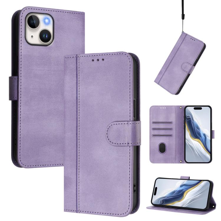 Line Splicing Buckle Retro Leather Phone Case, For iPhone 16 Pro, For iPhone 16 Plus, For iPhone 16, For iPhone 15 Pro Max, For iPhone 15 Pro, For iPhone 15 Plus