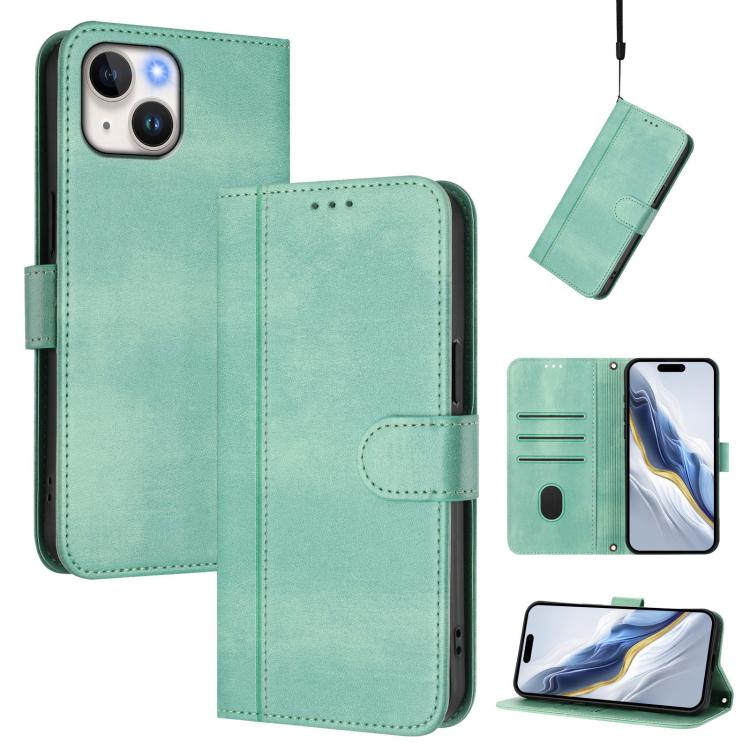 Line Splicing Buckle Retro Leather Phone Case, For iPhone 15, For iPhone 14 Plus, For iPhone 14 / 13, For iPhone 14 Pro, For iPhone 14 Pro Max, For iPhone 7 / 8 / SE 2022