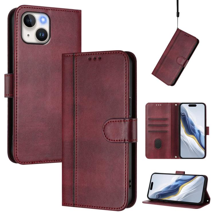 Line Splicing Buckle Retro Leather Phone Case, For iPhone 15, For iPhone 14 Plus, For iPhone 14 / 13, For iPhone 14 Pro, For iPhone 14 Pro Max, For iPhone 7 / 8 / SE 2022