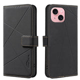 Geometric Pattern RFID Leather Phone Case, For iPhone 16, For iPhone 15 Pro Max, For iPhone 15 Pro, For iPhone 14 Plus / 15 Plus, For iPhone 15, For iPhone 13 / 14, For iPhone 14 Pro, For iPhone 14 Pro Max