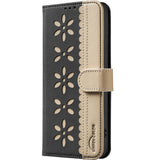 Splicing Color Hollow Flower Pattern RFID Leather Phone Case, For iPhone XS Max, For iPhone 6 Plus / 7 Plus / 8 Plus, For iPhone 6 / 7 / 8