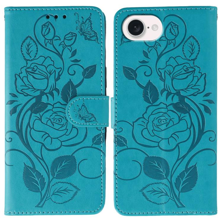 Rose Butterfly Embossed Leather Phone Case, For iPhone 17e / 16e, For iPhone 17 Pro Max, For iPhone 17 Pro, For iPhone 17, For iPhone Air