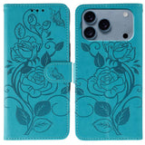 Rose Butterfly Embossed Leather Phone Case, For iPhone 17e / 16e, For iPhone 17 Pro Max, For iPhone 17 Pro, For iPhone 17, For iPhone Air