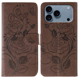 Rose Butterfly Embossed Leather Phone Case, For iPhone 17e / 16e, For iPhone 17 Pro Max, For iPhone 17 Pro, For iPhone 17, For iPhone Air