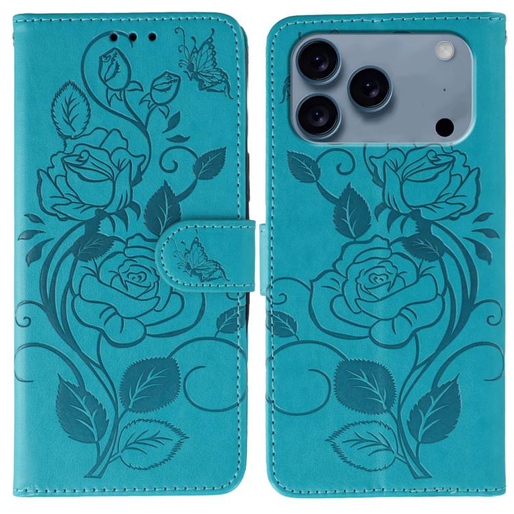 Rose Butterfly Embossed Leather Phone Case, For iPhone 17e / 16e, For iPhone 17 Pro Max, For iPhone 17 Pro, For iPhone 17, For iPhone Air