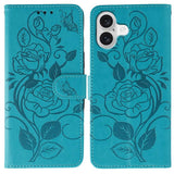 Rose Butterfly Embossed Leather Phone Case, For iPhone 17e / 16e, For iPhone 17 Pro Max, For iPhone 17 Pro, For iPhone 17, For iPhone Air