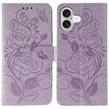 Rose Butterfly Embossed Leather Phone Case, For iPhone 17e / 16e, For iPhone 17 Pro Max, For iPhone 17 Pro, For iPhone 17, For iPhone Air