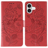 Rose Butterfly Embossed Leather Phone Case, For iPhone 17e / 16e, For iPhone 17 Pro Max, For iPhone 17 Pro, For iPhone 17, For iPhone Air