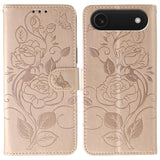 Rose Butterfly Embossed Leather Phone Case, For iPhone 17e / 16e, For iPhone 17 Pro Max, For iPhone 17 Pro, For iPhone 17, For iPhone Air
