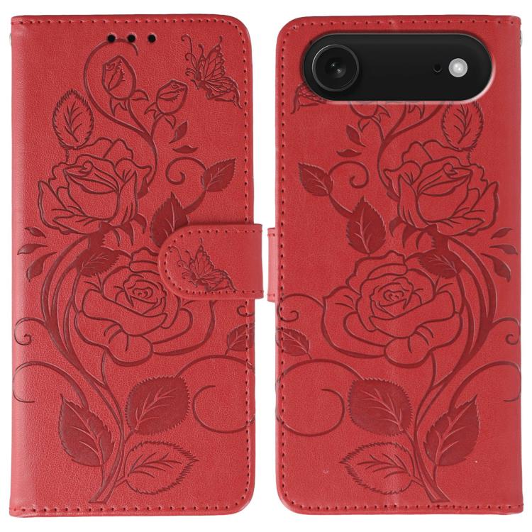 Rose Butterfly Embossed Leather Phone Case, For iPhone 17e / 16e, For iPhone 17 Pro Max, For iPhone 17 Pro, For iPhone 17, For iPhone Air