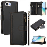 Magnetic Closure 9 Card Slots Zipper Leather Case with Hand Strap, For iPhone 17e / 16e, For iPhone 17 Pro Max, For iPhone 17 Pro, For iPhone 17, For iPhone Air, For iPhone 16 Pro Max, For iPhone 16 Pro, For iPhone 16 Plus