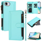 Magnetic Closure 9 Card Slots Zipper Leather Case with Hand Strap, For iPhone 17e / 16e, For iPhone 17 Pro Max, For iPhone 17 Pro, For iPhone 17, For iPhone Air, For iPhone 16 Pro Max, For iPhone 16 Pro, For iPhone 16 Plus