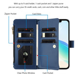 Magnetic Closure 9 Card Slots Zipper Leather Case with Hand Strap, For iPhone 16, For iPhone 15 Pro Max, For iPhone 15 Pro, For iPhone 15 Plus, For iPhone 15, For iPhone 14 Plus, For iPhone 14 / 13, For iPhone 14 Pro