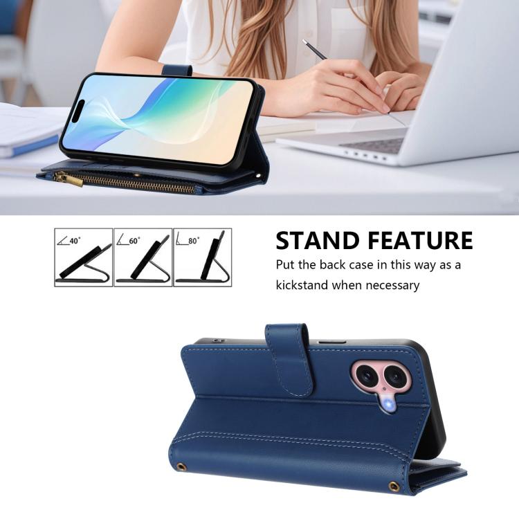 Magnetic Closure 9 Card Slots Zipper Leather Case with Hand Strap, For iPhone 16, For iPhone 15 Pro Max, For iPhone 15 Pro, For iPhone 15 Plus, For iPhone 15, For iPhone 14 Plus, For iPhone 14 / 13, For iPhone 14 Pro
