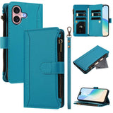 Magnetic Closure 9 Card Slots Zipper Leather Case with Hand Strap, For iPhone 16, For iPhone 15 Pro Max, For iPhone 15 Pro, For iPhone 15 Plus, For iPhone 15, For iPhone 14 Plus, For iPhone 14 / 13, For iPhone 14 Pro