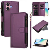 Magnetic Closure 9 Card Slots Zipper Leather Case with Hand Strap, For iPhone 16, For iPhone 15 Pro Max, For iPhone 15 Pro, For iPhone 15 Plus, For iPhone 15, For iPhone 14 Plus, For iPhone 14 / 13, For iPhone 14 Pro