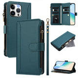 Magnetic Closure 9 Card Slots Zipper Leather Case with Hand Strap, For iPhone 16, For iPhone 15 Pro Max, For iPhone 15 Pro, For iPhone 15 Plus, For iPhone 15, For iPhone 14 Plus, For iPhone 14 / 13, For iPhone 14 Pro