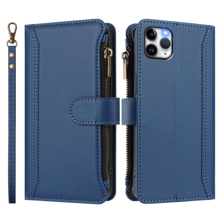 Magnetic Closure 9 Card Slots Zipper Leather Case with Hand Strap, For iPhone 11 Pro Max, For iPhone 11, For iPhone 11 Pro, For iPhone XS / X, For iPhone XR, For iPhone XS Max, For iPhone 8 Plus / 7 Plus