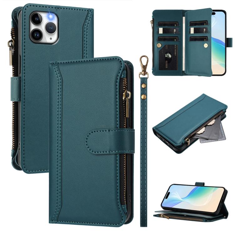 Magnetic Closure 9 Card Slots Zipper Leather Case with Hand Strap, For iPhone 11 Pro Max, For iPhone 11, For iPhone 11 Pro, For iPhone XS / X, For iPhone XR, For iPhone XS Max, For iPhone 8 Plus / 7 Plus