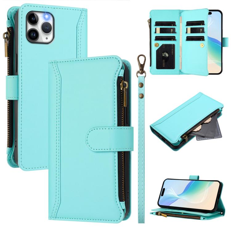 Magnetic Closure 9 Card Slots Zipper Leather Case with Hand Strap, For iPhone 11 Pro Max, For iPhone 11, For iPhone 11 Pro, For iPhone XS / X, For iPhone XR, For iPhone XS Max, For iPhone 8 Plus / 7 Plus