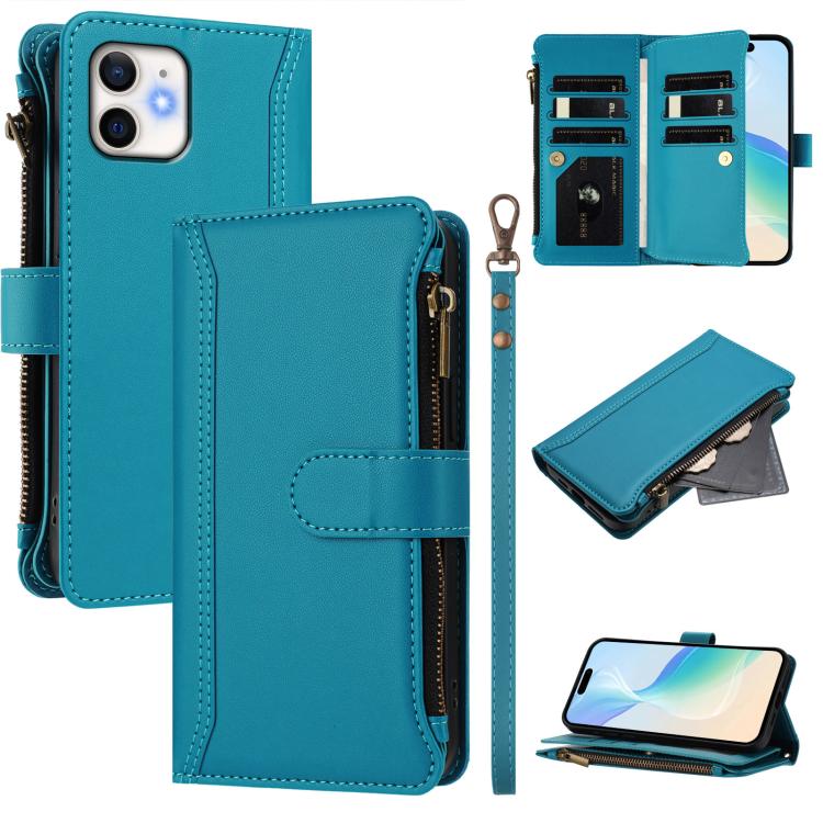 Magnetic Closure 9 Card Slots Zipper Leather Case with Hand Strap, For iPhone 11 Pro Max, For iPhone 11, For iPhone 11 Pro, For iPhone XS / X, For iPhone XR, For iPhone XS Max, For iPhone 8 Plus / 7 Plus