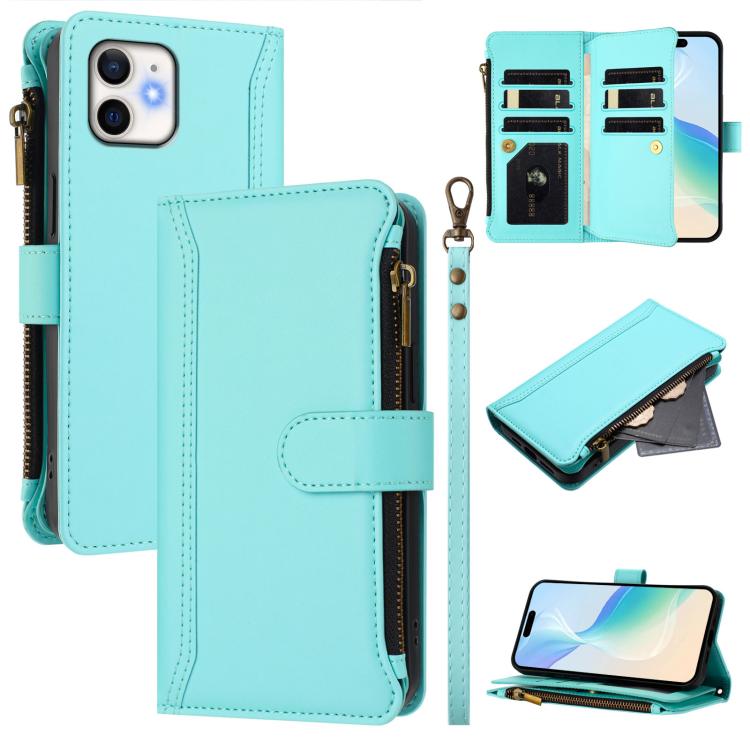 Magnetic Closure 9 Card Slots Zipper Leather Case with Hand Strap, For iPhone 11 Pro Max, For iPhone 11, For iPhone 11 Pro, For iPhone XS / X, For iPhone XR, For iPhone XS Max, For iPhone 8 Plus / 7 Plus