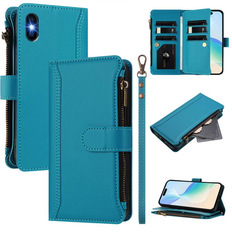 Magnetic Closure 9 Card Slots Zipper Leather Case with Hand Strap, For iPhone 11 Pro Max, For iPhone 11, For iPhone 11 Pro, For iPhone XS / X, For iPhone XR, For iPhone XS Max, For iPhone 8 Plus / 7 Plus