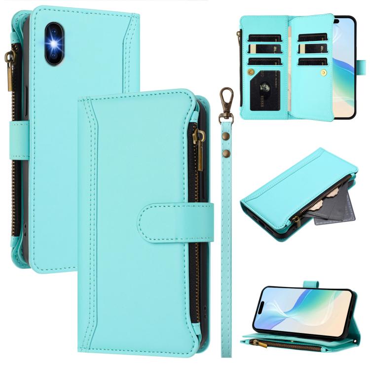 Magnetic Closure 9 Card Slots Zipper Leather Case with Hand Strap, For iPhone 11 Pro Max, For iPhone 11, For iPhone 11 Pro, For iPhone XS / X, For iPhone XR, For iPhone XS Max, For iPhone 8 Plus / 7 Plus