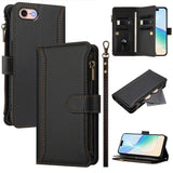Magnetic Closure 9 Card Slots Zipper Leather Case with Hand Strap, For iPhone 14 Pro Max, For iPhone SE 2022 / 2020 / 8 / 7, For iPhone 13 Pro Max, For iPhone 13 Pro, For iPhone 13 mini, For iPhone 12 / 12 Pro, For iPhone 12 Pro Max, For iPhone 12 mini