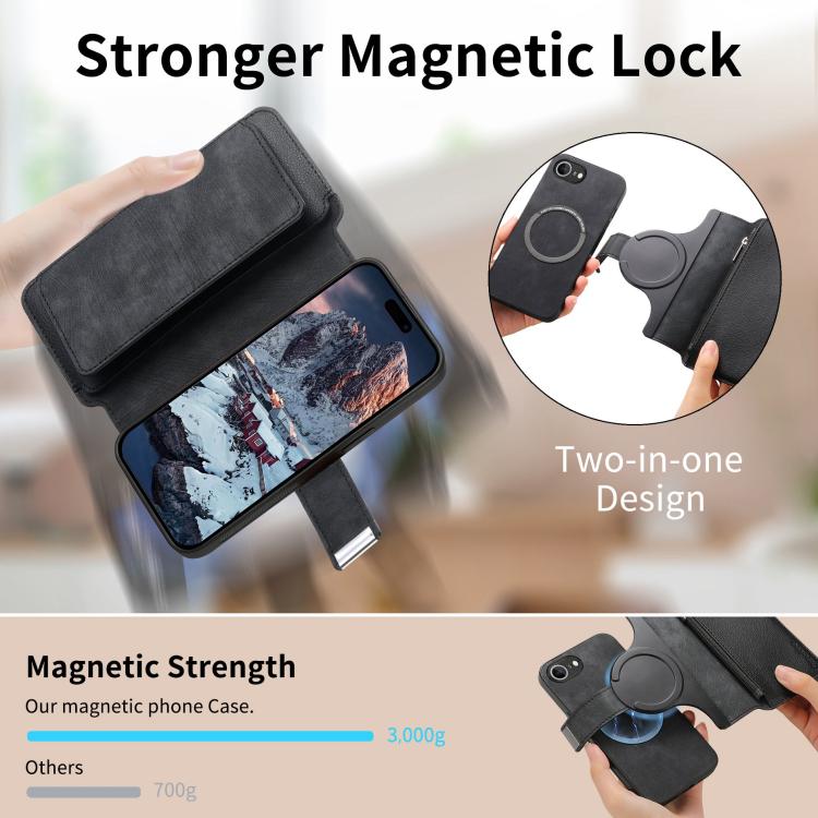 CaseNeo MagSafe RFID Anti-theft Zipper Wallet Retro Leather Phone Case, For iPhone 17e / 16e, For iPhone 17 Pro Max, For iPhone 17 Pro, For iPhone 17, For iPhone Air, For iPhone 16 Pro Max, For iPhone 16 Pro, For iPhone 16 Plus