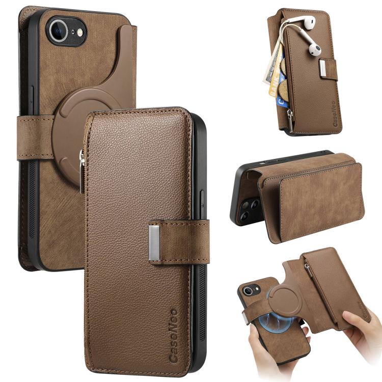 CaseNeo MagSafe RFID Anti-theft Zipper Wallet Retro Leather Phone Case, For iPhone 18 / 17, For iPhone 18 Pro / 17 Pro, For iPhone 18 Pro Max / 17 Pro Max, For iPhone 17e / 16e, For iPhone Air, For iPhone 16 Pro Max, For iPhone 16 Pro, For iPhone 16 Plus