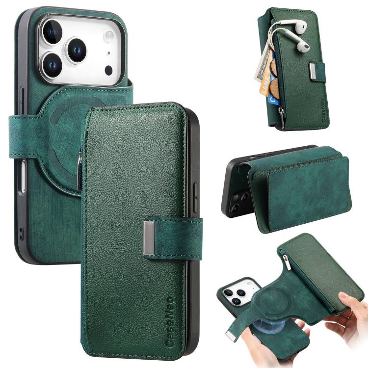 CaseNeo MagSafe RFID Anti-theft Zipper Wallet Retro Leather Phone Case, For iPhone 18 / 17, For iPhone 18 Pro / 17 Pro, For iPhone 18 Pro Max / 17 Pro Max, For iPhone 17e / 16e, For iPhone Air, For iPhone 16 Pro Max, For iPhone 16 Pro, For iPhone 16 Plus