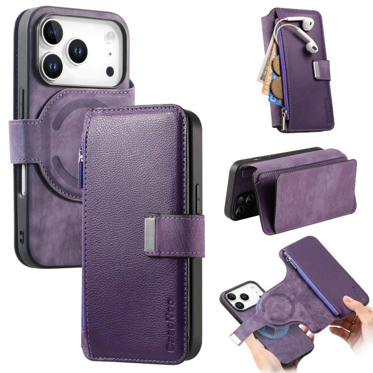 CaseNeo MagSafe RFID Anti-theft Zipper Wallet Retro Leather Phone Case, For iPhone 18 / 17, For iPhone 18 Pro / 17 Pro, For iPhone 18 Pro Max / 17 Pro Max, For iPhone 17e / 16e, For iPhone Air, For iPhone 16 Pro Max, For iPhone 16 Pro, For iPhone 16 Plus