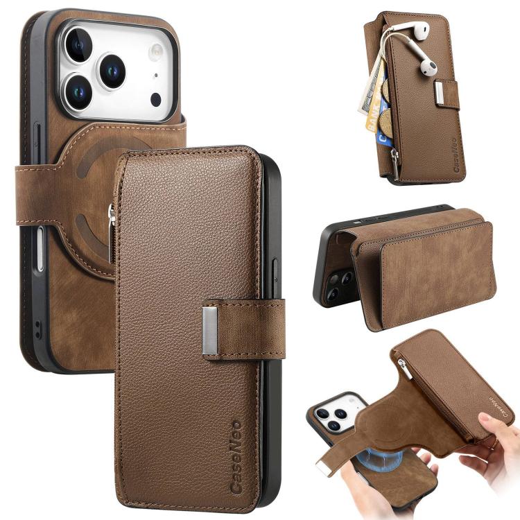 CaseNeo MagSafe RFID Anti-theft Zipper Wallet Retro Leather Phone Case, For iPhone 18 / 17, For iPhone 18 Pro / 17 Pro, For iPhone 18 Pro Max / 17 Pro Max, For iPhone 17e / 16e, For iPhone Air, For iPhone 16 Pro Max, For iPhone 16 Pro, For iPhone 16 Plus