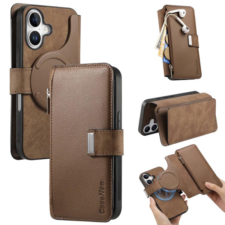 CaseNeo MagSafe RFID Anti-theft Zipper Wallet Retro Leather Phone Case, For iPhone 18 / 17, For iPhone 18 Pro / 17 Pro, For iPhone 18 Pro Max / 17 Pro Max, For iPhone 17e / 16e, For iPhone Air, For iPhone 16 Pro Max, For iPhone 16 Pro, For iPhone 16 Plus