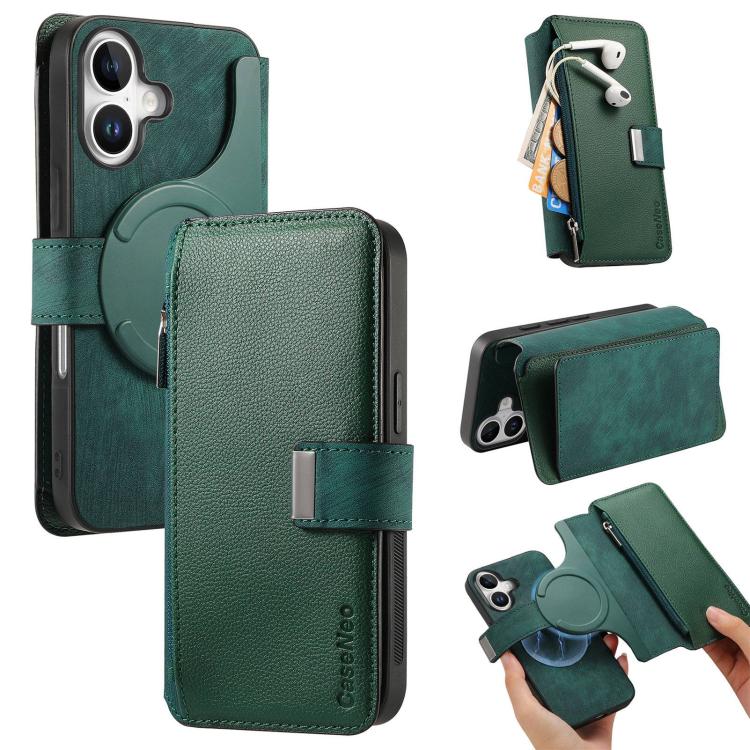 CaseNeo MagSafe RFID Anti-theft Zipper Wallet Retro Leather Phone Case, For iPhone 18 / 17, For iPhone 18 Pro / 17 Pro, For iPhone 18 Pro Max / 17 Pro Max, For iPhone 17e / 16e, For iPhone Air, For iPhone 16 Pro Max, For iPhone 16 Pro, For iPhone 16 Plus