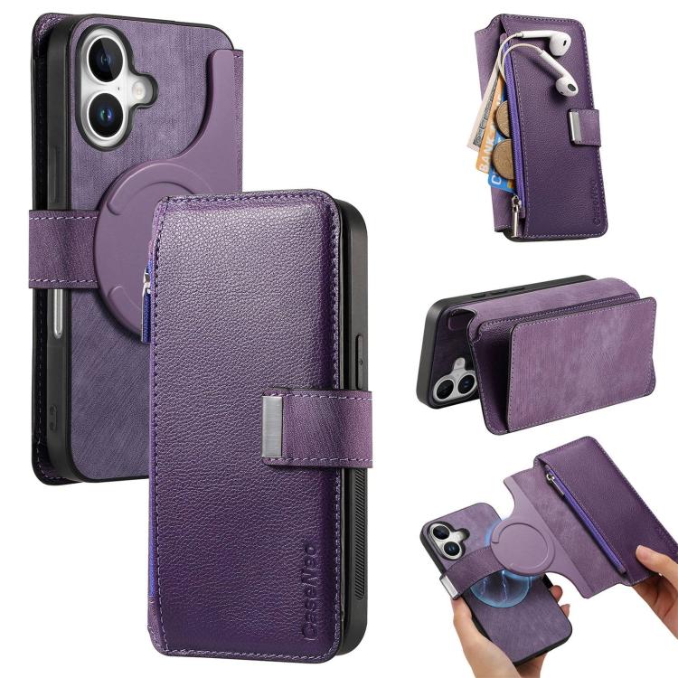 CaseNeo MagSafe RFID Anti-theft Zipper Wallet Retro Leather Phone Case, For iPhone 18 / 17, For iPhone 18 Pro / 17 Pro, For iPhone 18 Pro Max / 17 Pro Max, For iPhone 17e / 16e, For iPhone Air, For iPhone 16 Pro Max, For iPhone 16 Pro, For iPhone 16 Plus